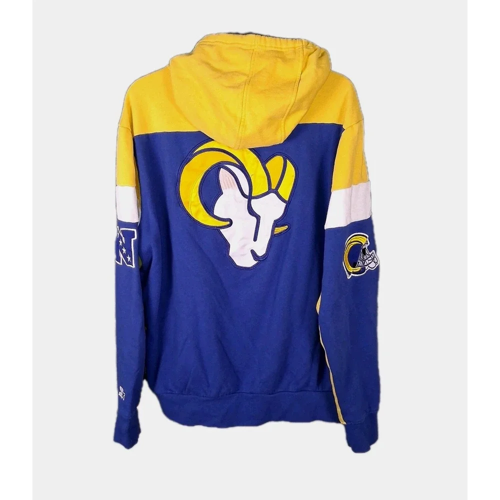 Starter Los Angeles Rams Zip Up Graphic Hoodie Men's Size XL Blue NFL Football